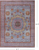 Blue Geometric Persian Mamluk Handmade Wool Rug - 9' 1" X 12' 3"