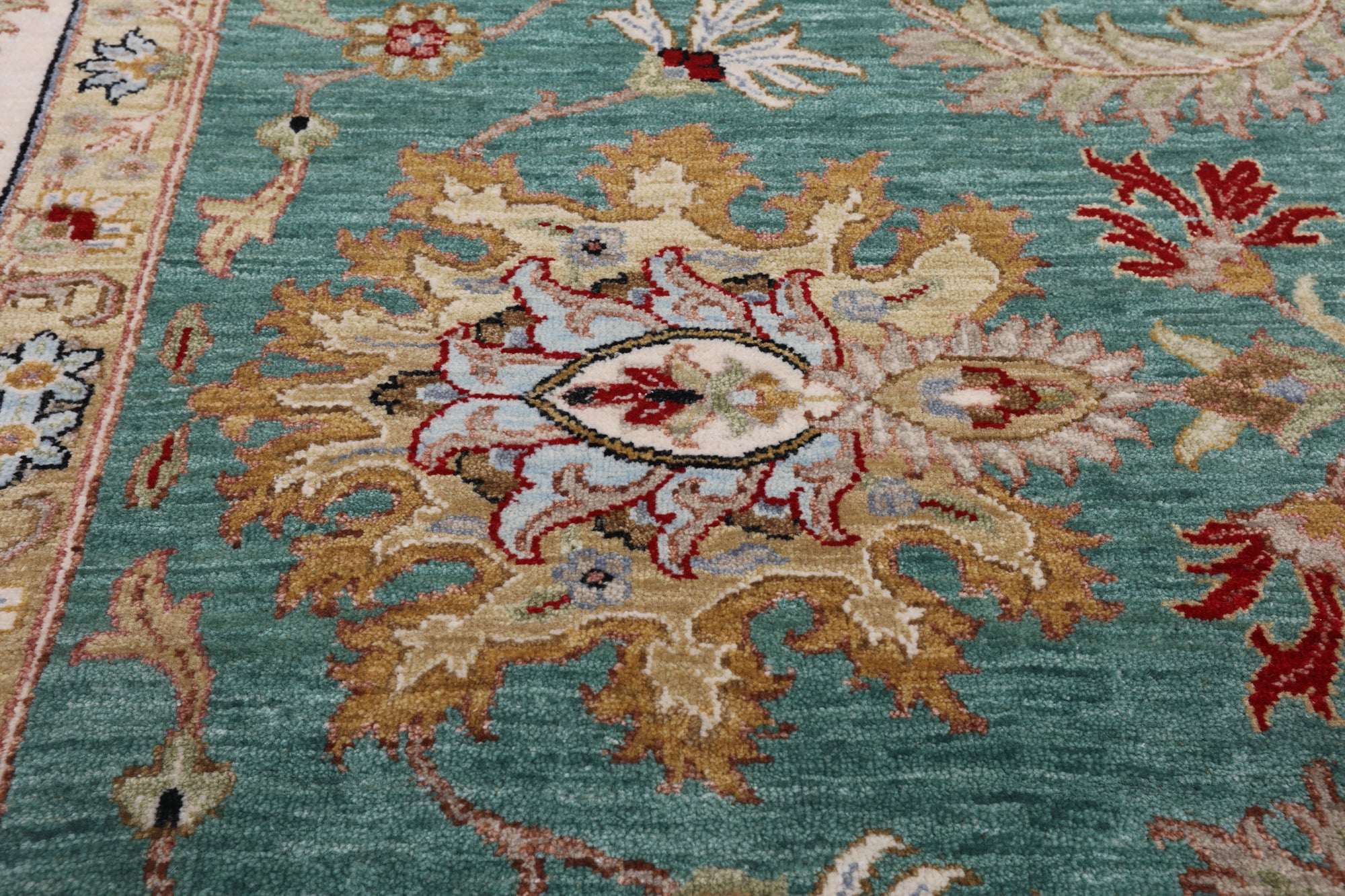 Green Persian Tabriz Handmade Wool Rug - 9' 1" X 12' 1"