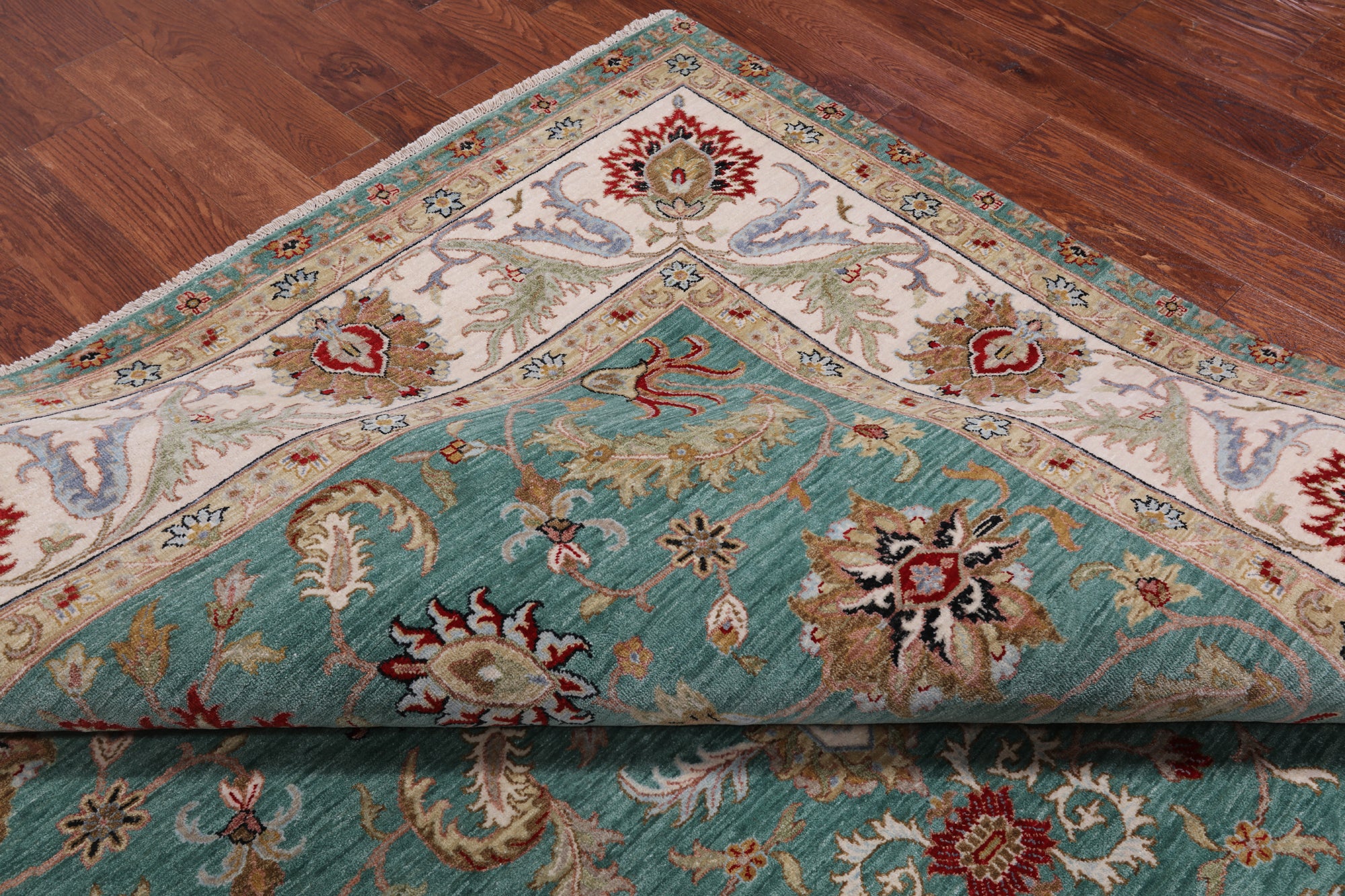 Green Persian Tabriz Handmade Wool Rug - 9' 1" X 12' 1"
