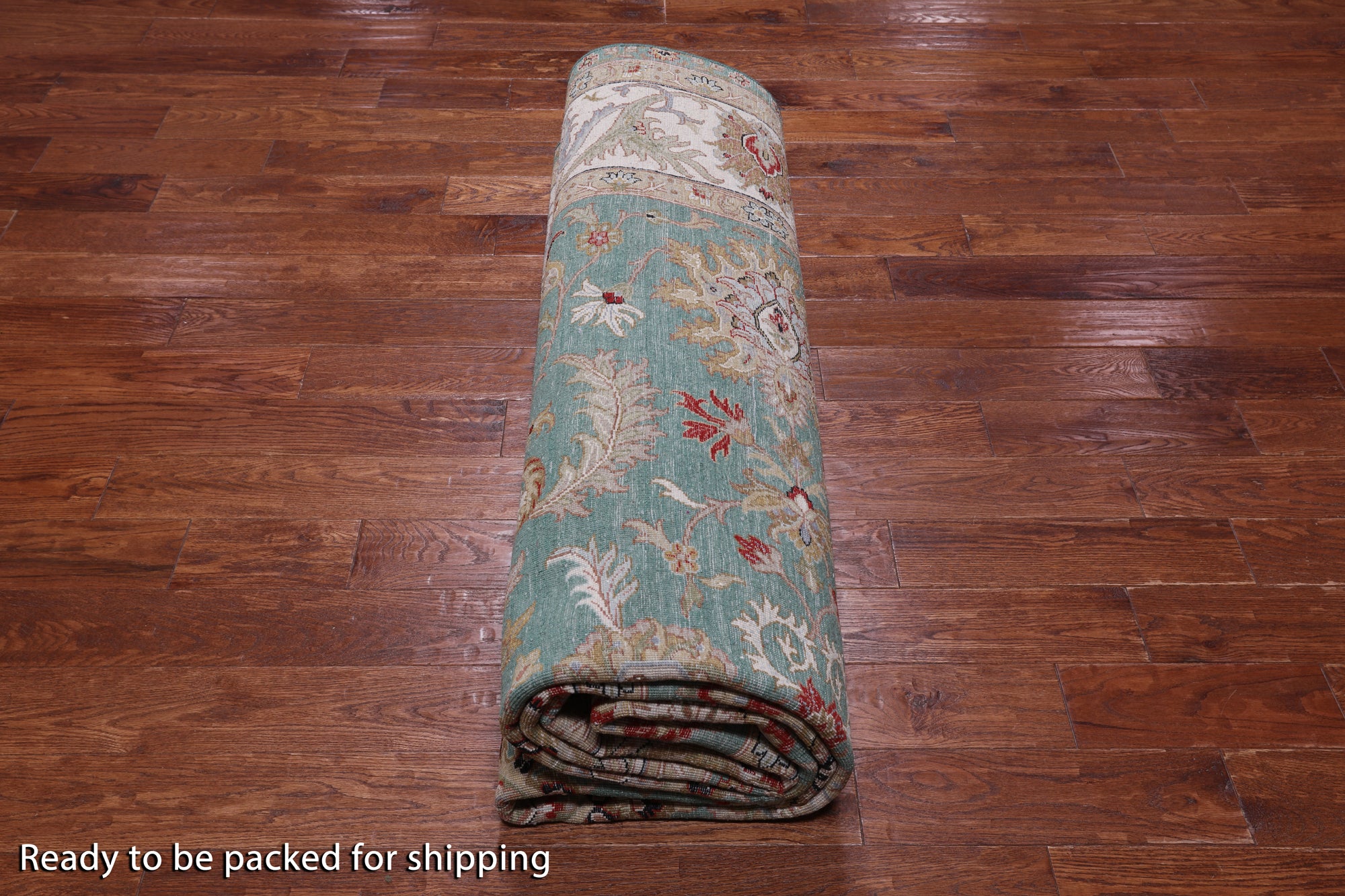Green Persian Tabriz Handmade Wool Rug - 9' 1" X 12' 1"