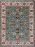 Green Persian Tabriz Handmade Wool Rug - 9' 1" X 12' 1"