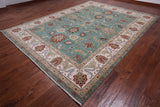 Green Persian Tabriz Handmade Wool Rug - 9' 1" X 12' 1"