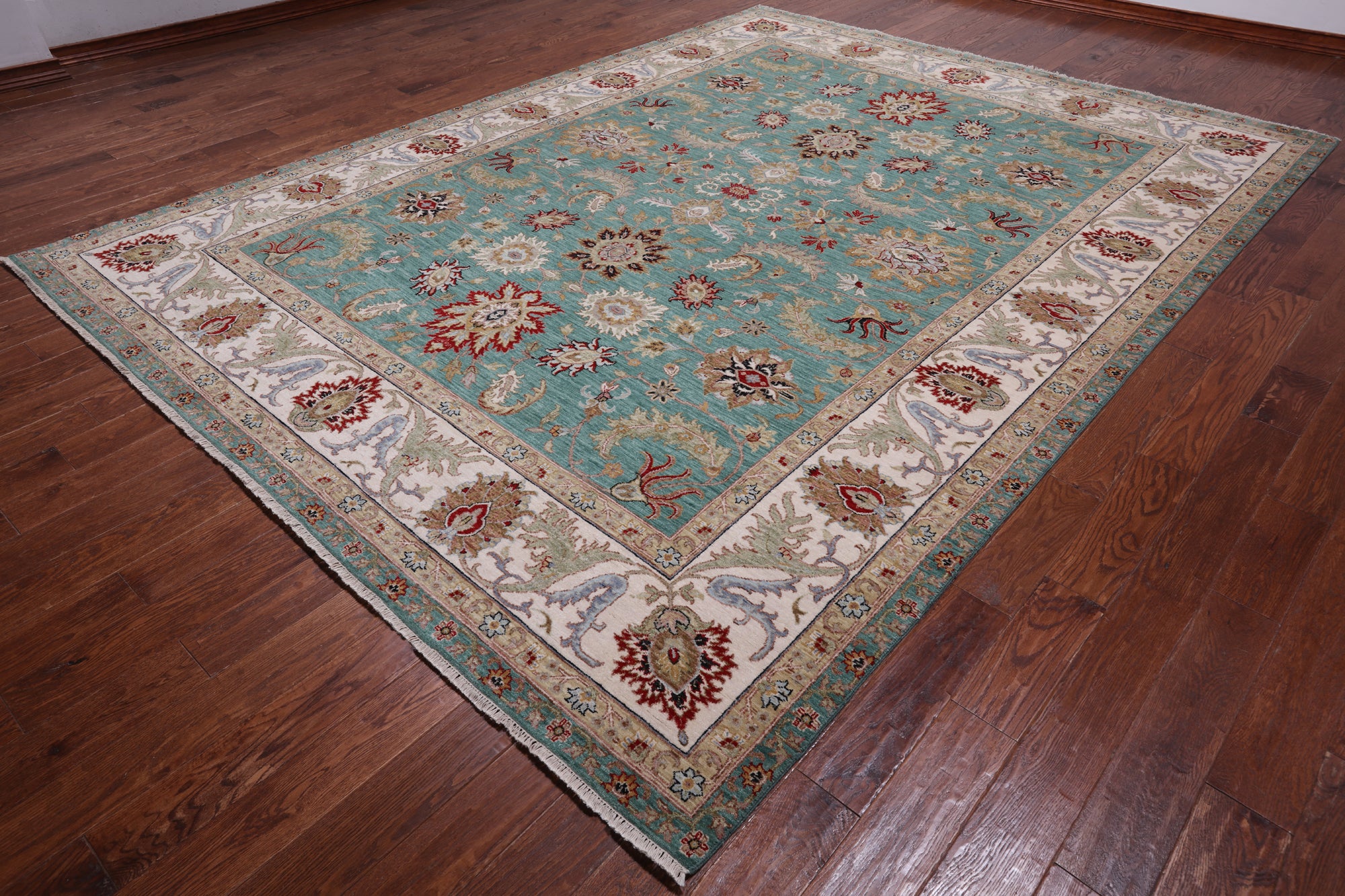 Green Persian Tabriz Handmade Wool Rug - 9' 1" X 12' 1"