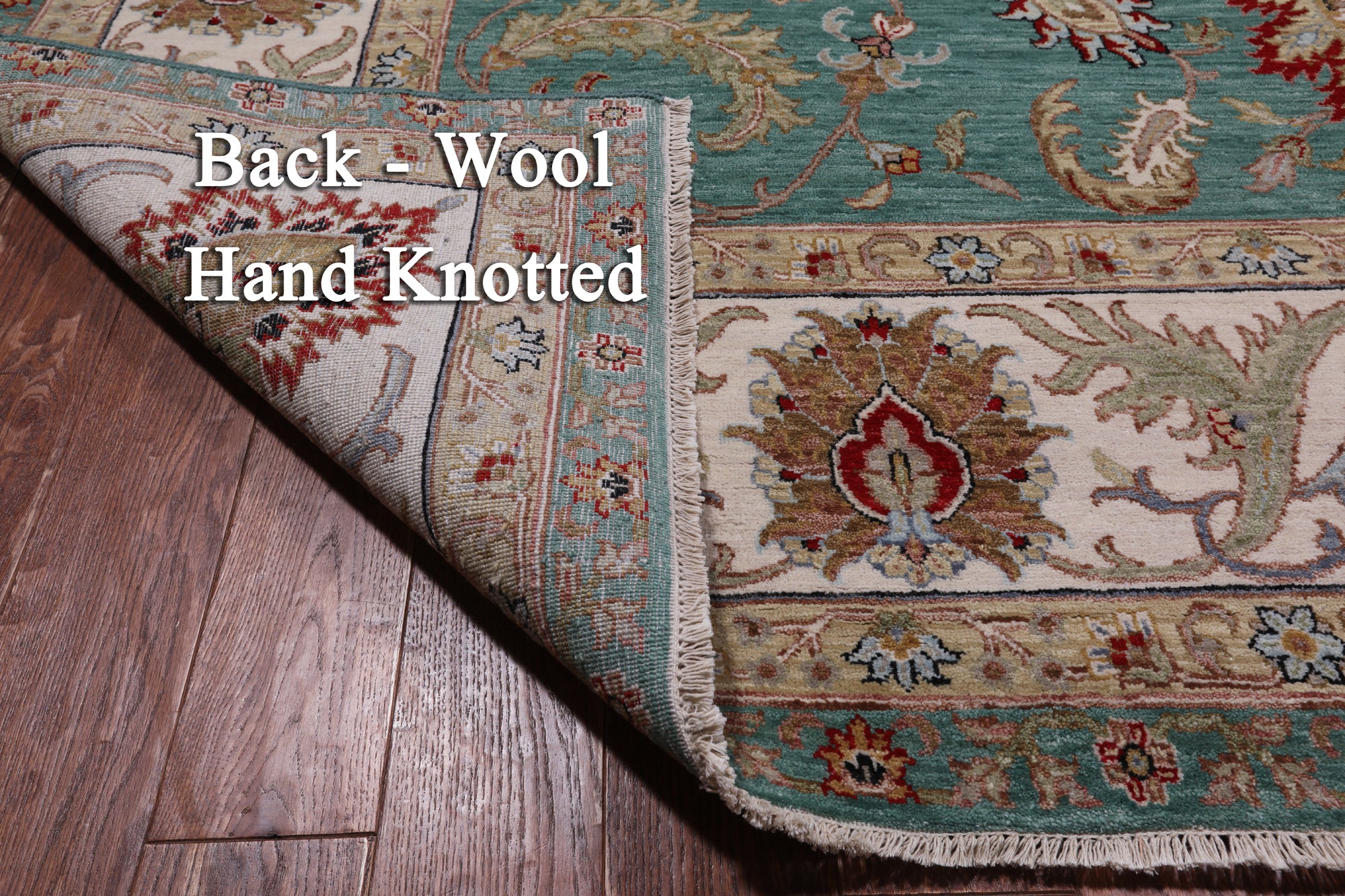 Green Persian Tabriz Handmade Wool Rug - 9' 1" X 12' 1"