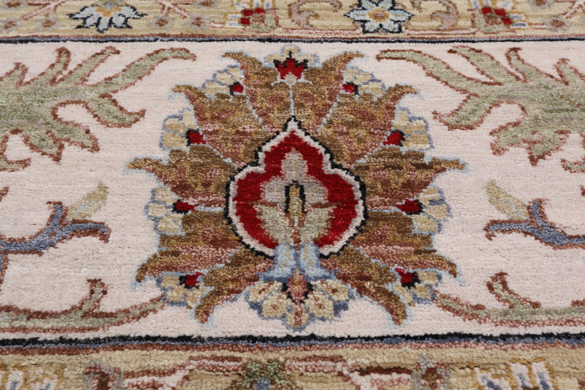 Green Persian Tabriz Handmade Wool Rug - 9' 1" X 12' 1"