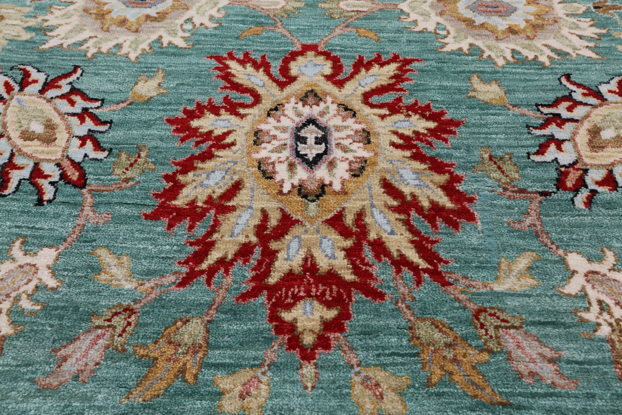 Green Persian Tabriz Handmade Wool Rug - 9' 1" X 12' 1"