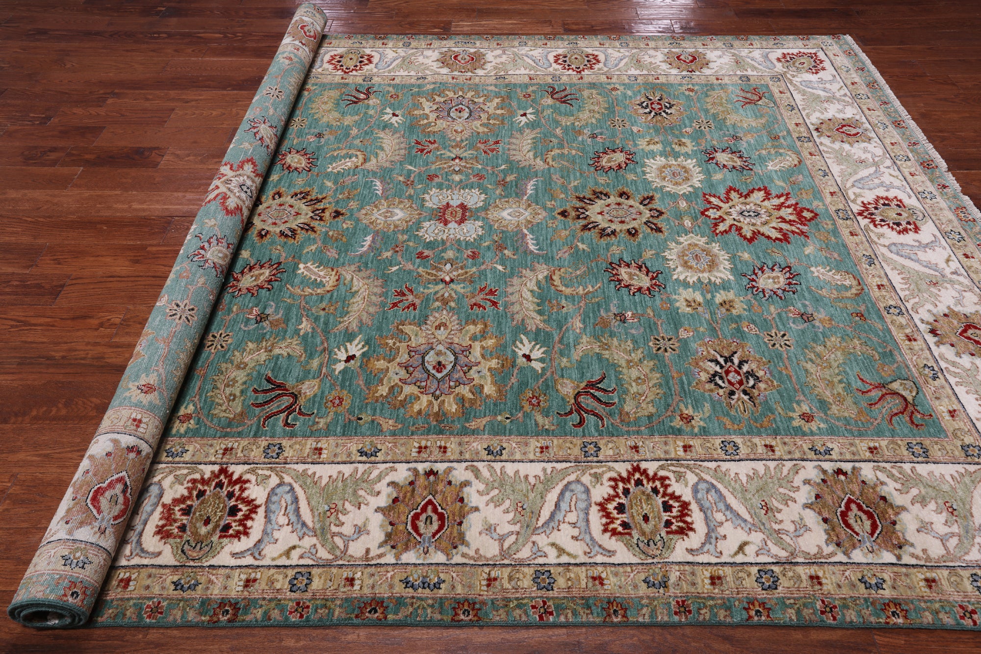 Green Persian Tabriz Handmade Wool Rug - 8' 0" X 10' 2"
