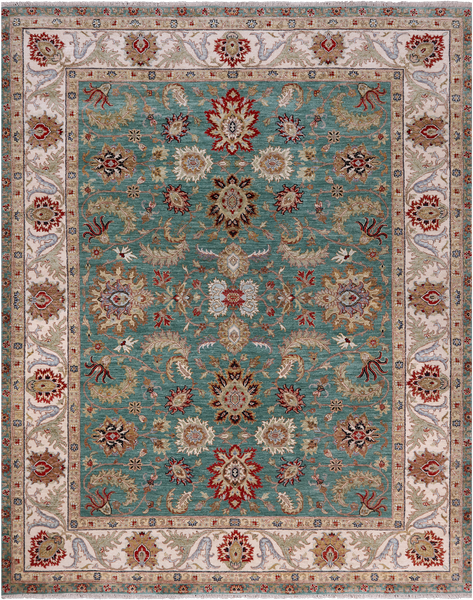 Green Persian Tabriz Handmade Wool Rug - 8' 0" X 10' 2"