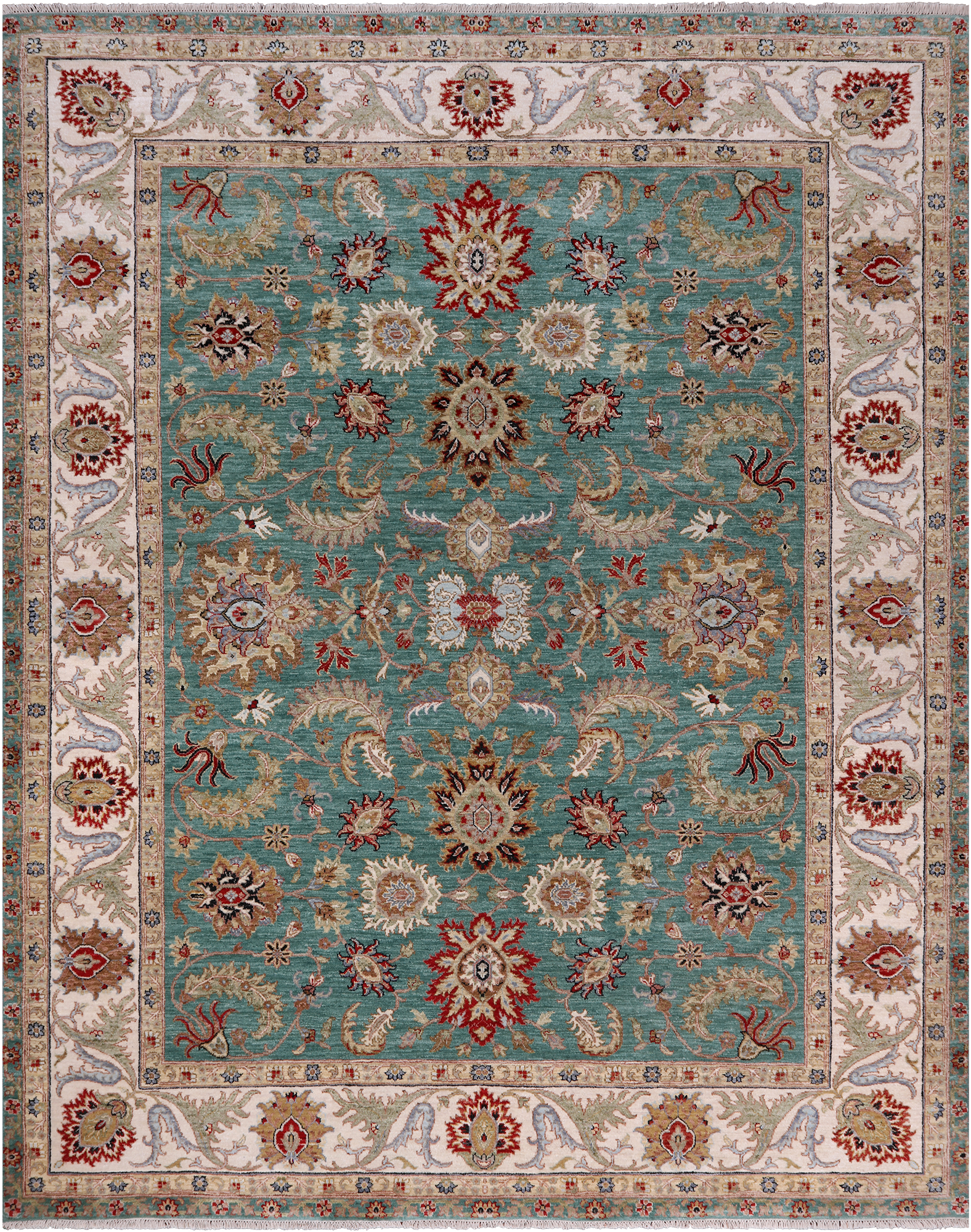 Green Persian Tabriz Handmade Wool Rug - 8' 0" X 10' 2"