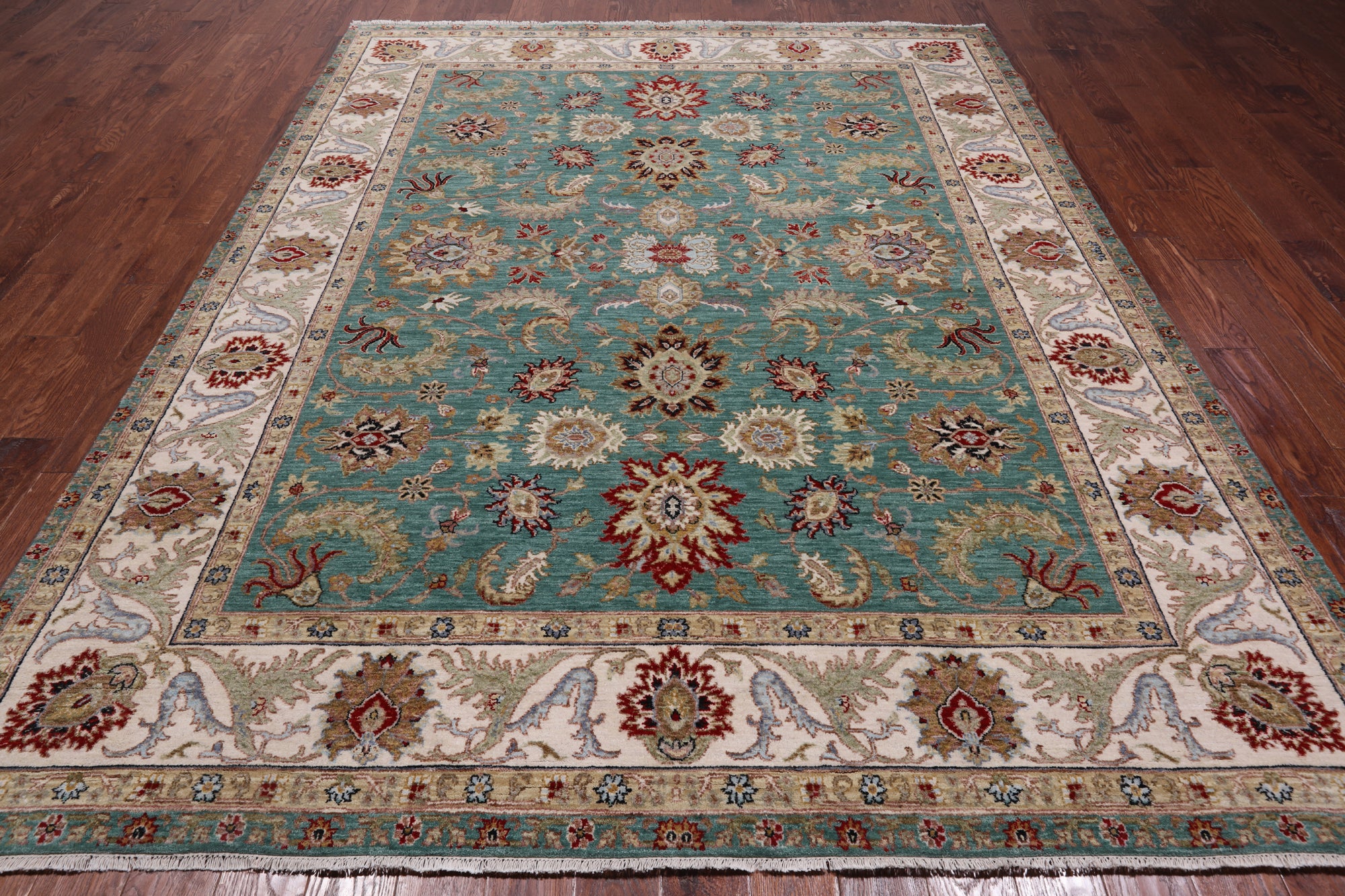 Green Persian Tabriz Handmade Wool Rug - 8' 0" X 10' 2"