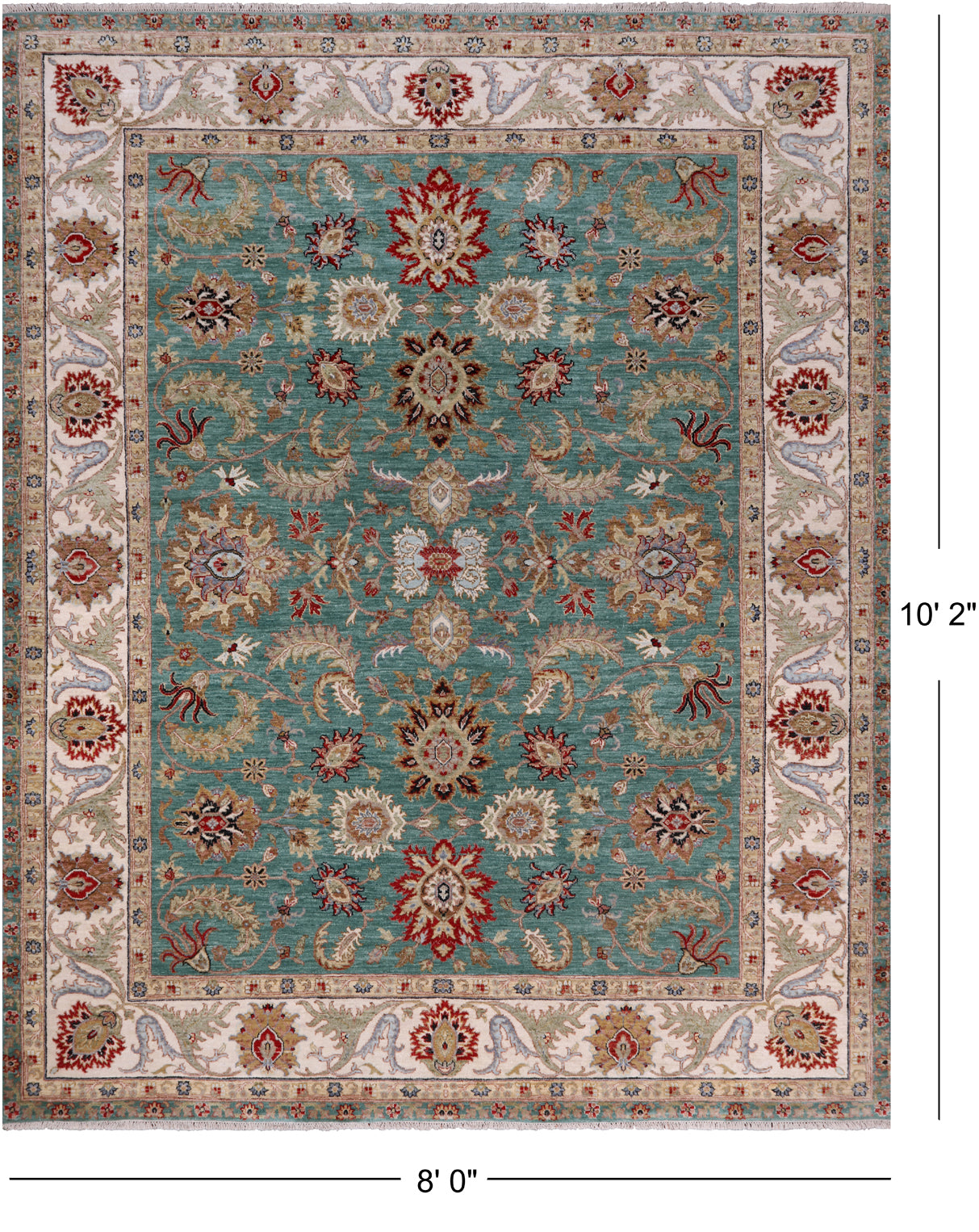 Green Persian Tabriz Handmade Wool Rug - 8' 0" X 10' 2"