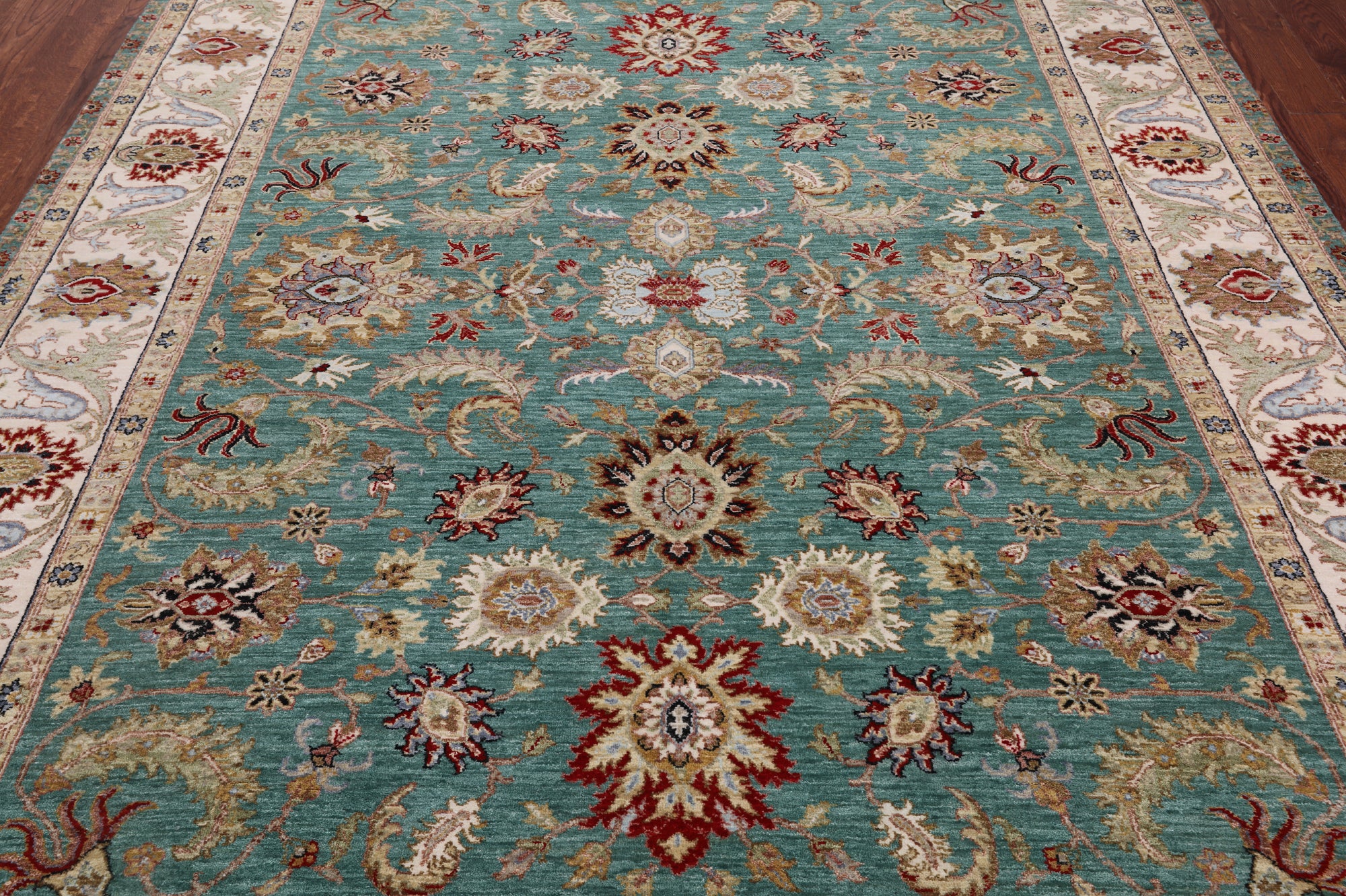 Green Persian Tabriz Handmade Wool Rug - 8' 0" X 10' 2"