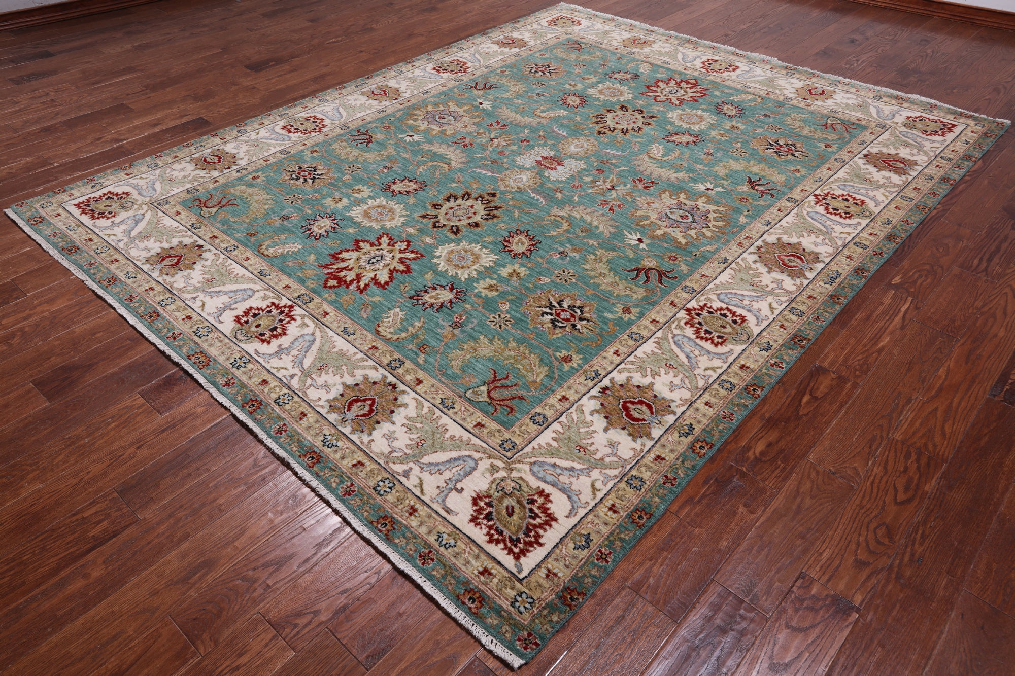 Green Persian Tabriz Handmade Wool Rug - 8' 0" X 10' 2"