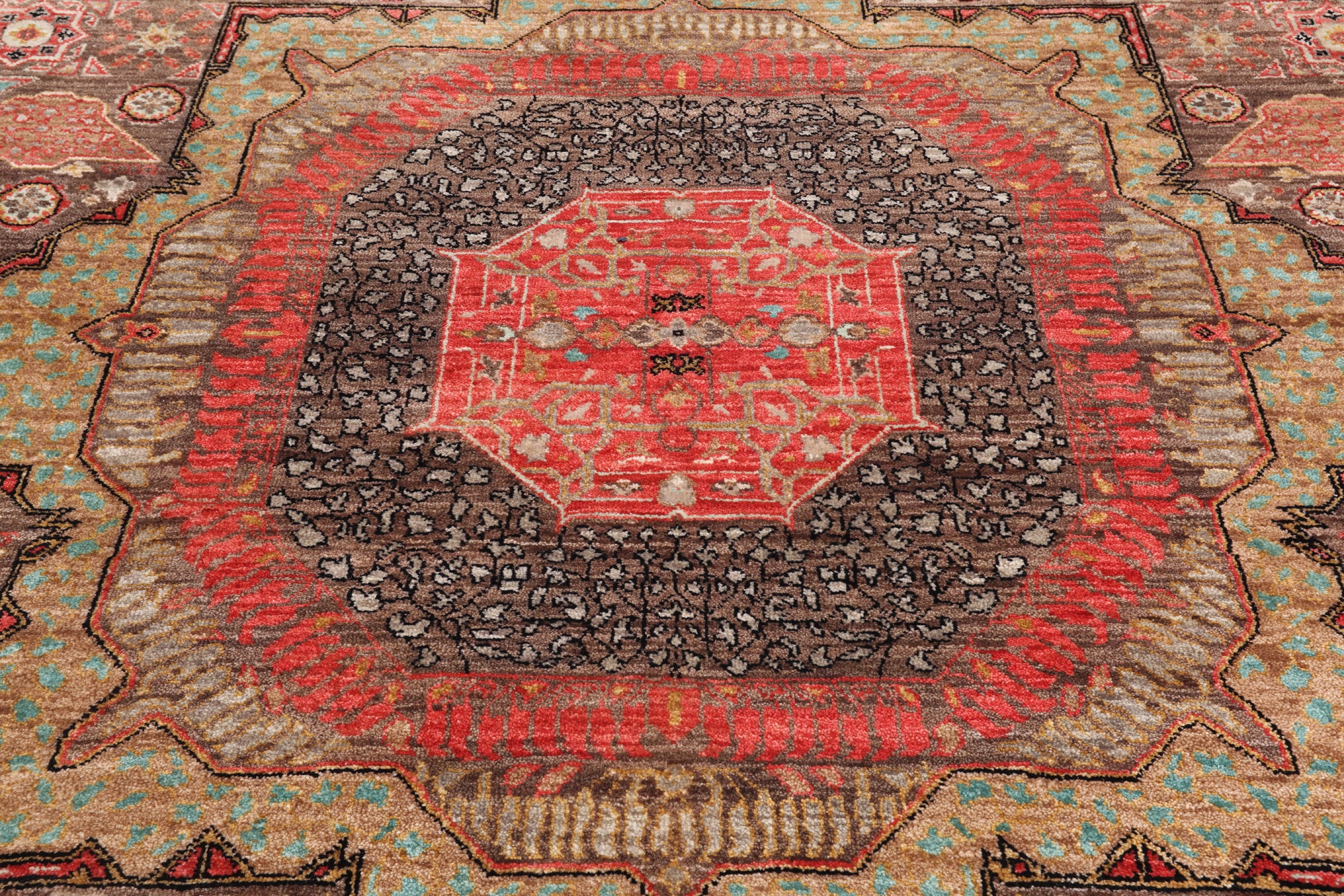 Brown Geometric Persian Mamluk Hand Knotted Wool Rug - 8' 2" X 10' 1"
