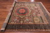 Brown Geometric Persian Mamluk Hand Knotted Wool Rug - 8' 2" X 10' 1"