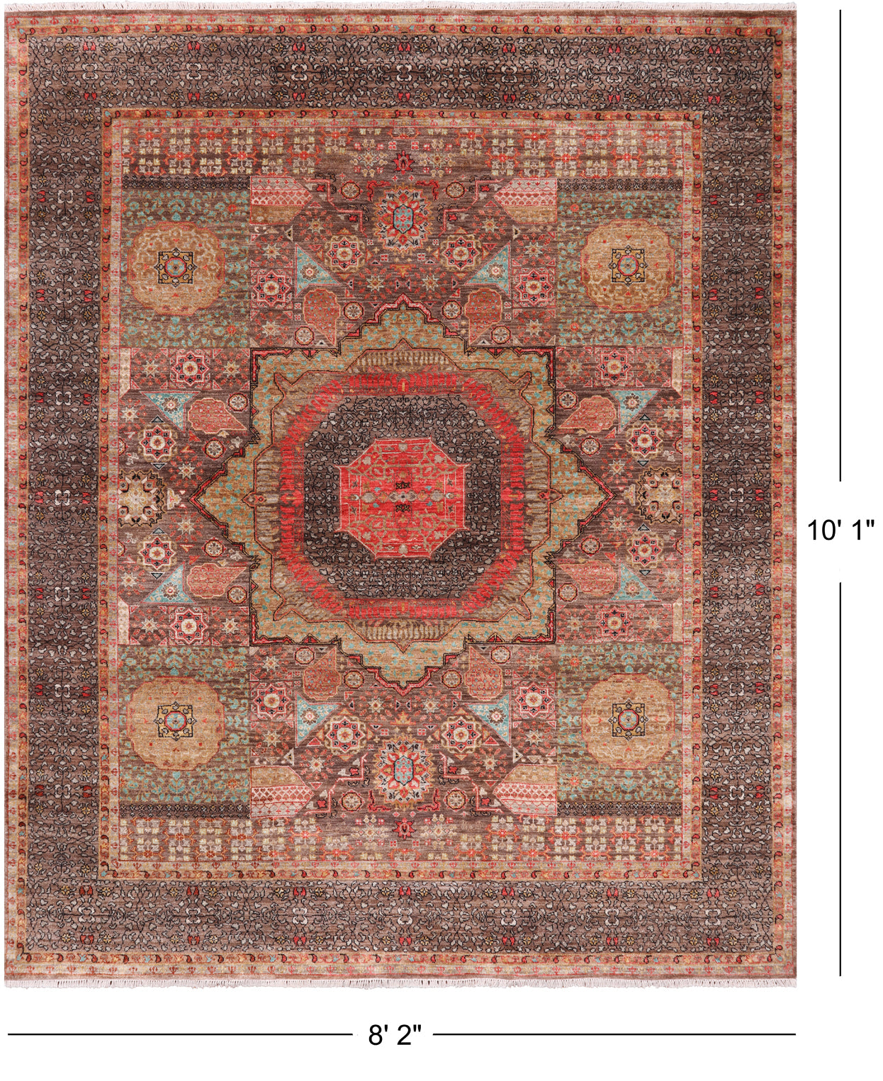 Brown Geometric Persian Mamluk Hand Knotted Wool Rug - 8' 2" X 10' 1"