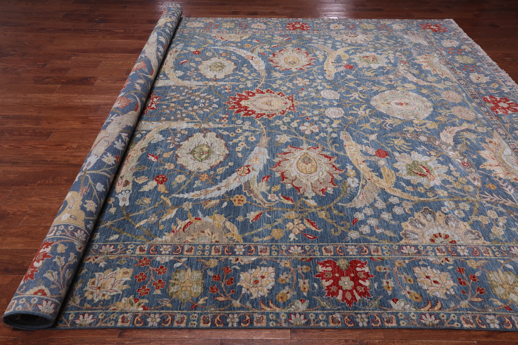 Blue Persian Sickle Leaf Hand Knotted Wool Rug - 10' 1" X 14' 1"