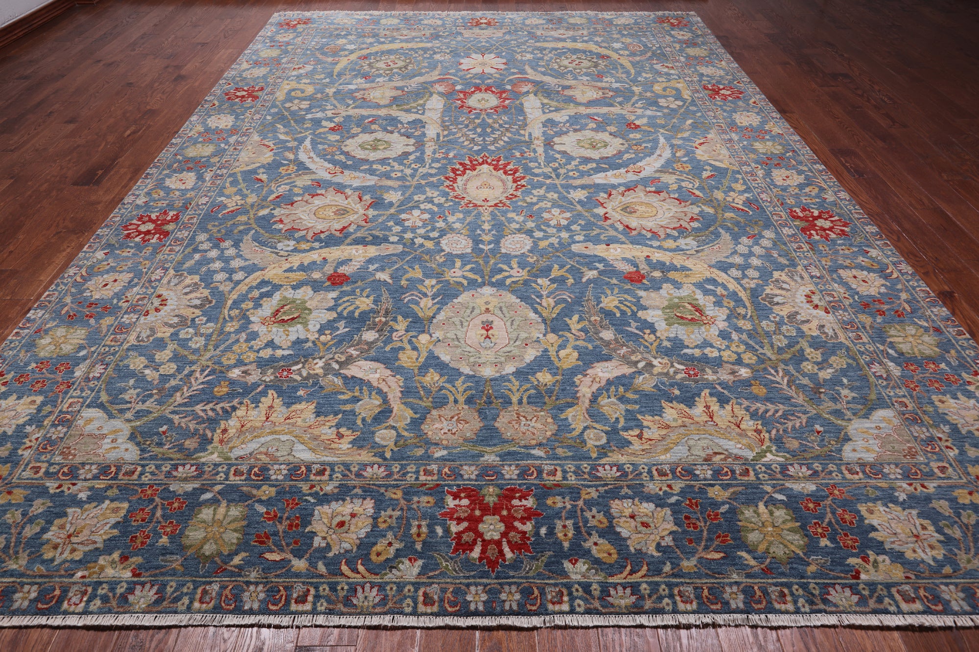 Blue Persian Sickle Leaf Hand Knotted Wool Rug - 10' 1" X 14' 1"
