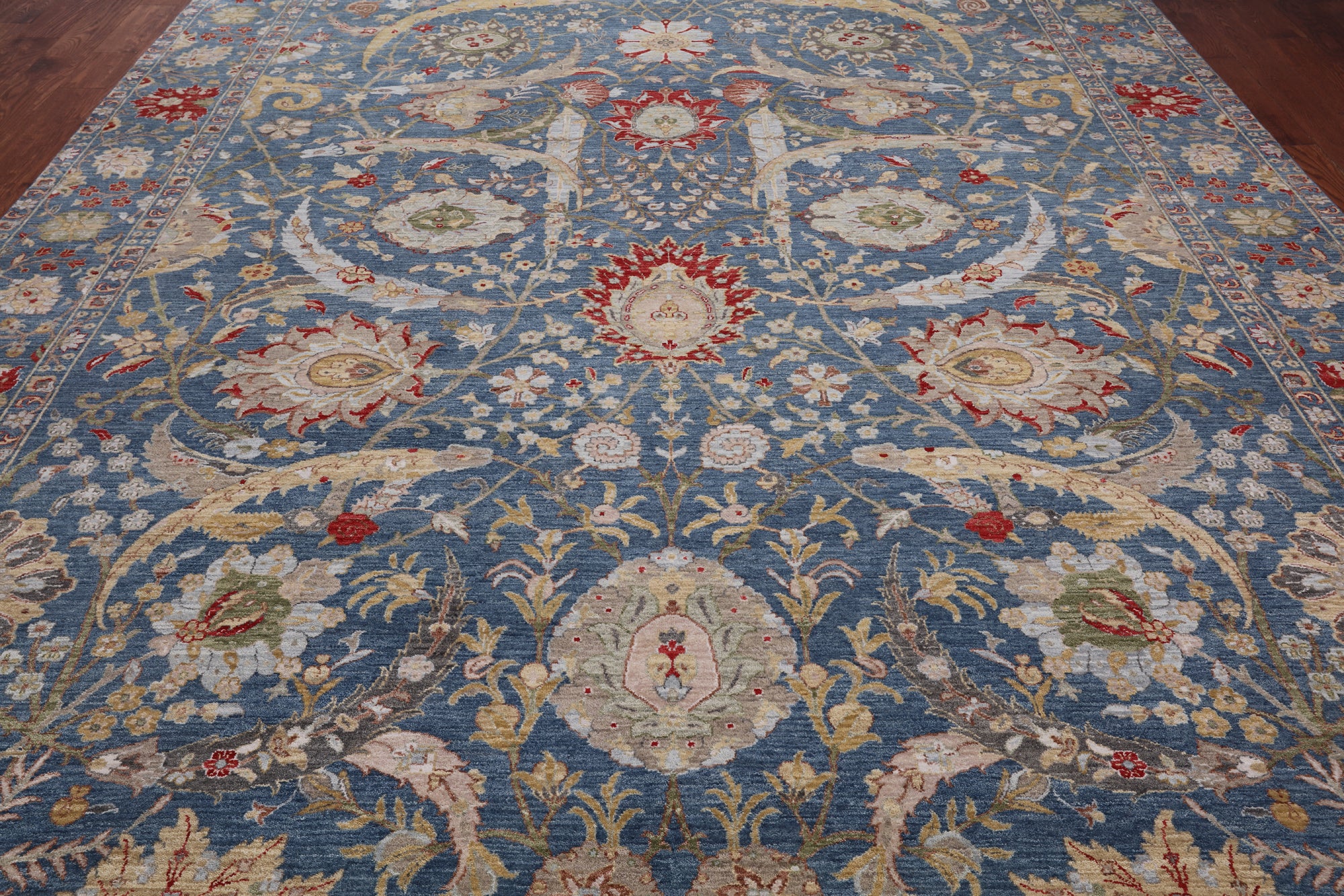 Blue Persian Sickle Leaf Hand Knotted Wool Rug - 10' 1" X 14' 1"