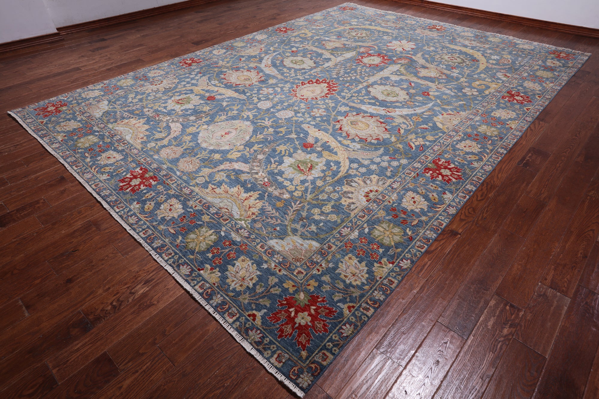 Blue Persian Sickle Leaf Hand Knotted Wool Rug - 10' 1" X 14' 1"
