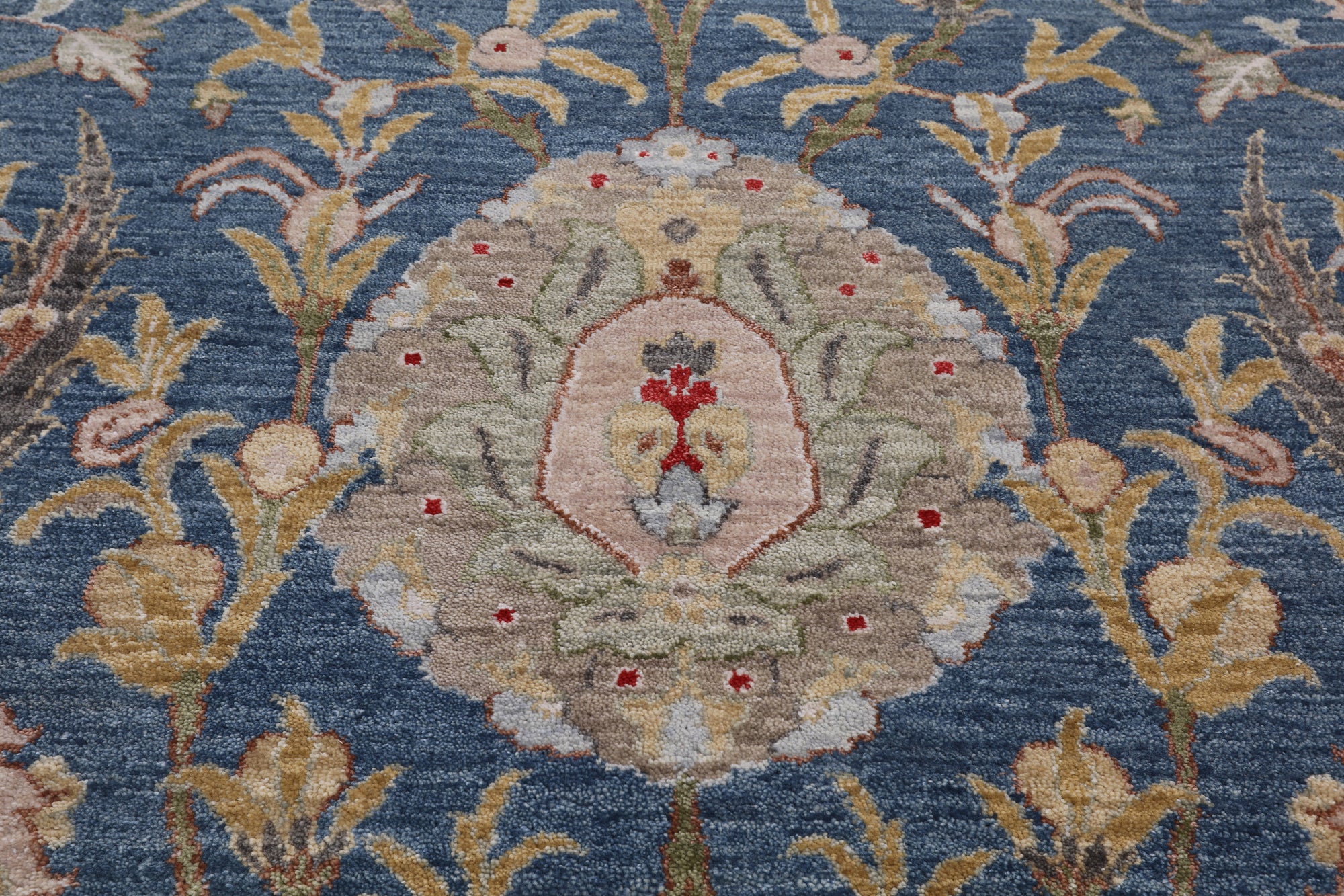 Blue Persian Sickle Leaf Hand Knotted Wool Rug - 10' 1" X 14' 1"