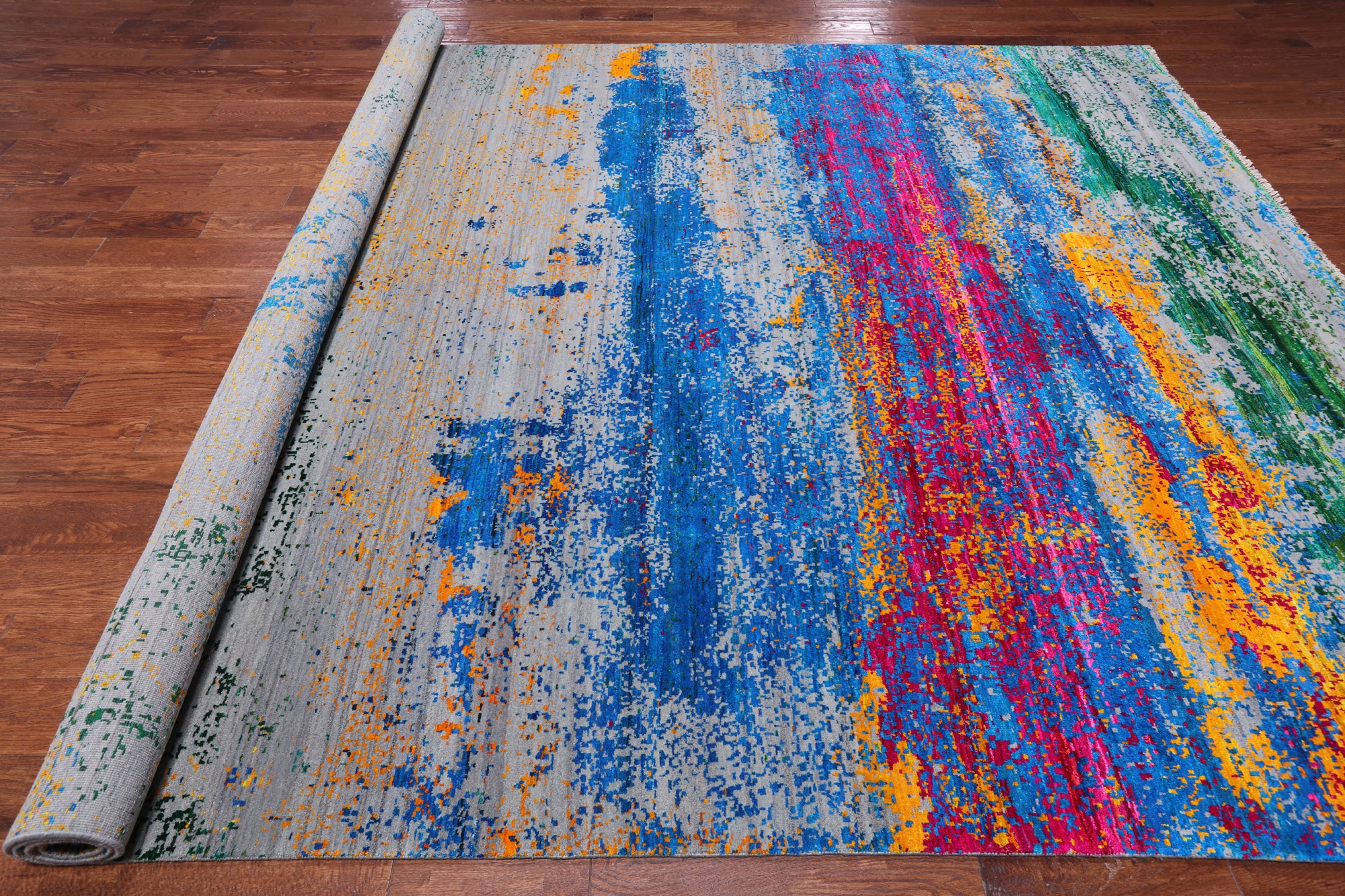 Abstract Modern Wool & Silk Handmade Rug - 9' 0" X 12' 1"