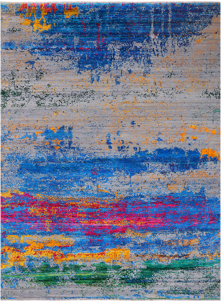 Abstract Modern Wool & Silk Handmade Rug - 9' 0" X 12' 1"