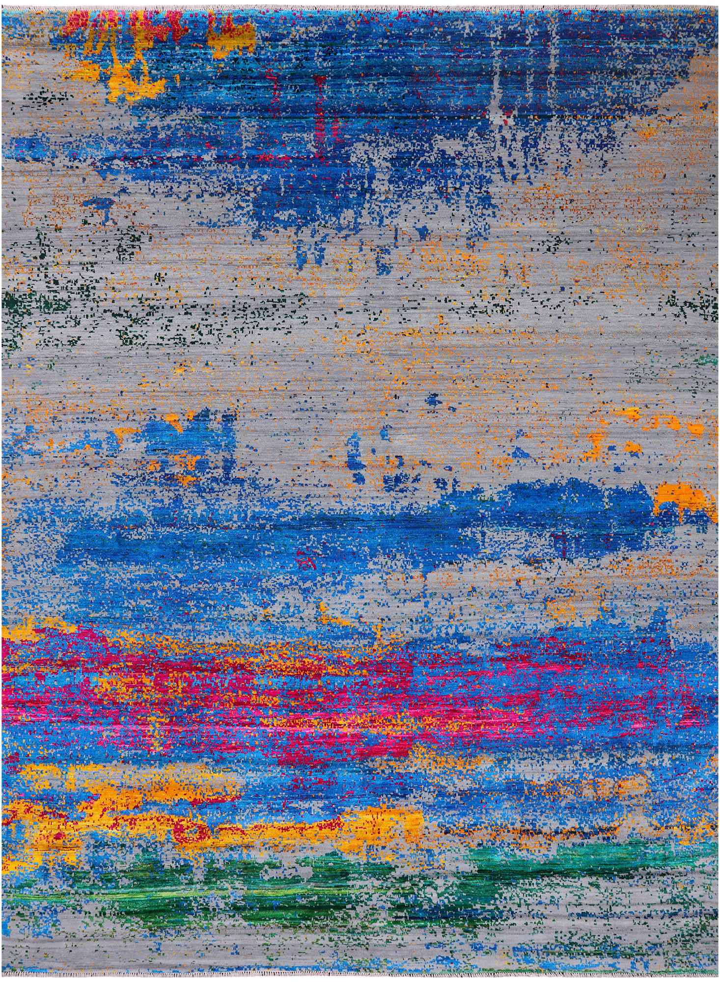 Abstract Modern Wool & Silk Handmade Rug - 9' 0" X 12' 1"
