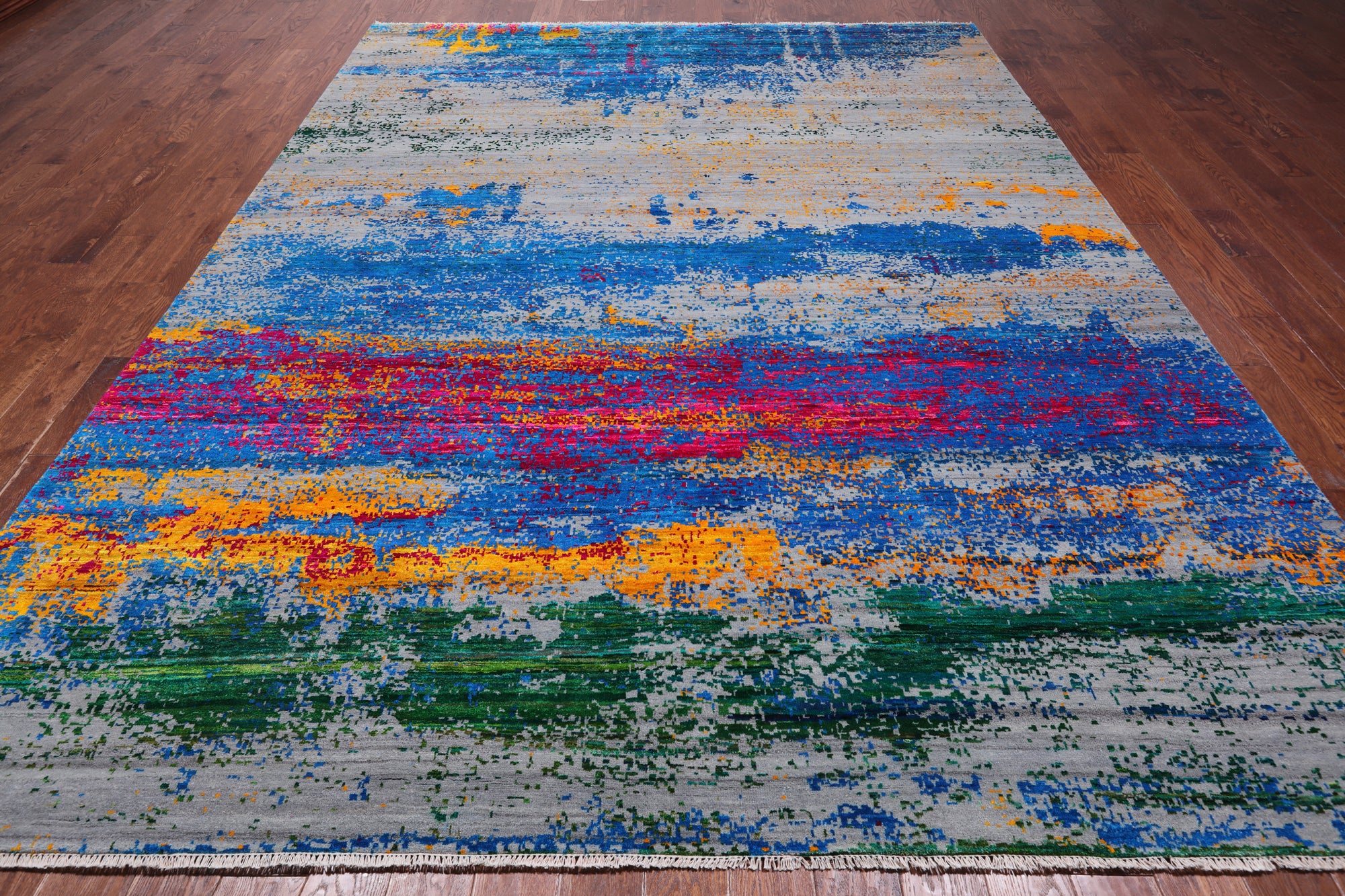 Abstract Modern Wool & Silk Handmade Rug - 9' 0" X 12' 1"