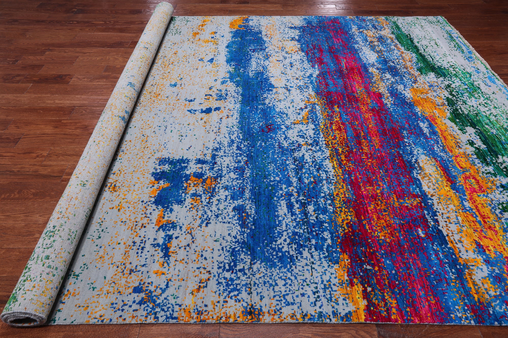 Abstract Modern Wool & Silk Hand Knotted Rug - 8' 10" X 12' 0"