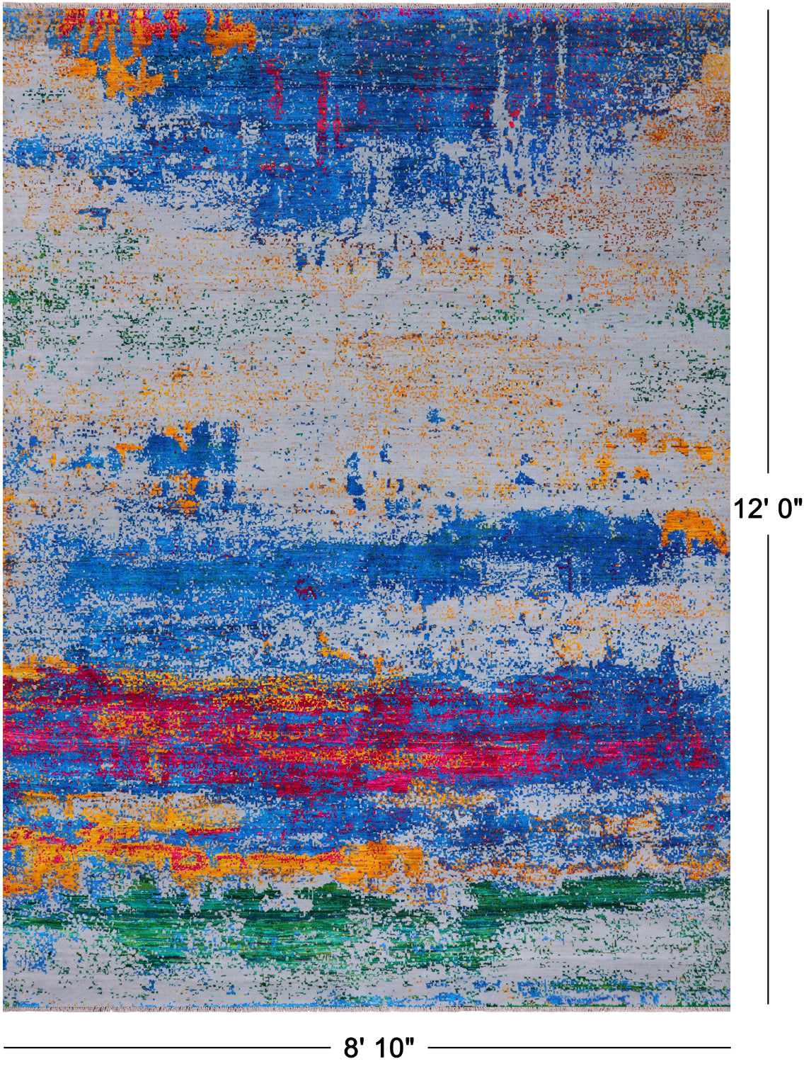 Abstract Modern Wool & Silk Hand Knotted Rug - 8' 10" X 12' 0"
