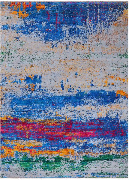 Abstract Modern Wool & Silk Hand Knotted Rug - 8' 10" X 12' 0"