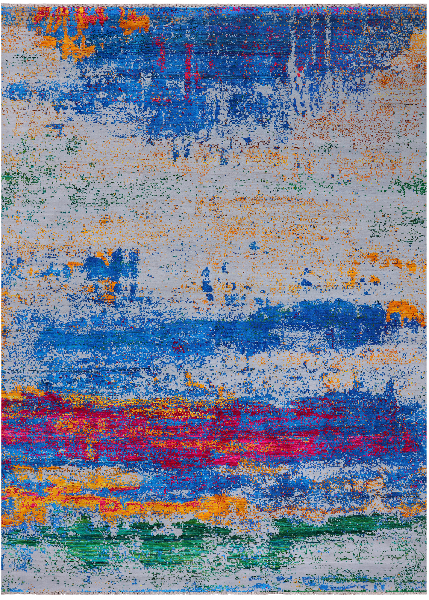 Abstract Modern Wool & Silk Hand Knotted Rug - 8' 10" X 12' 0"