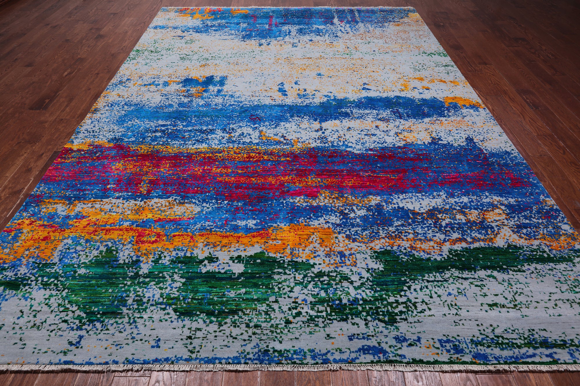 Abstract Modern Wool & Silk Hand Knotted Rug - 8' 10" X 12' 0"