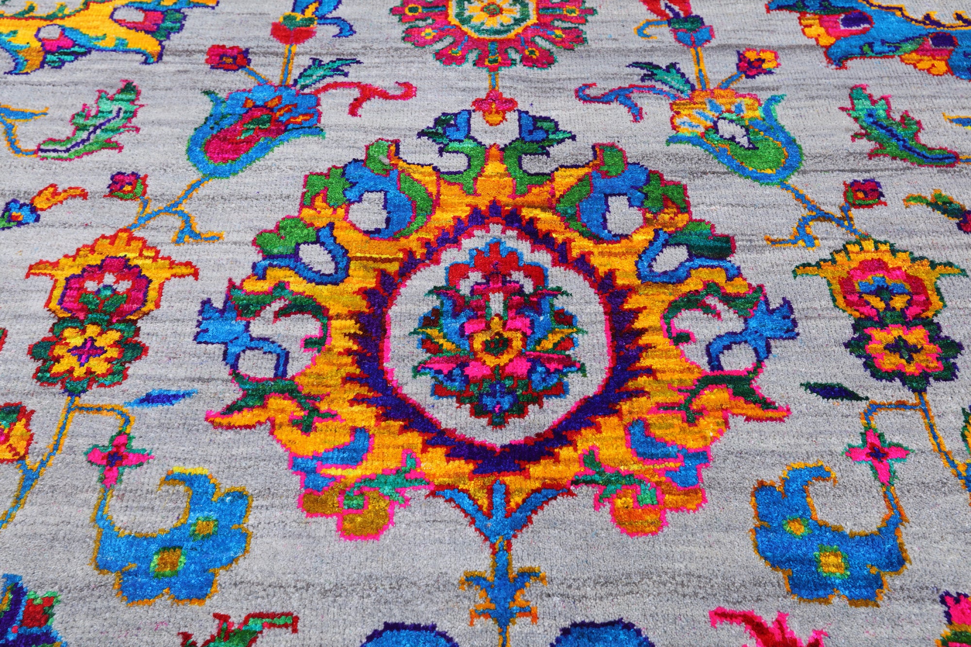Grey Persian Tabriz Hand Knotted Wool & Silk Rug - 9' 0" X 12' 0"