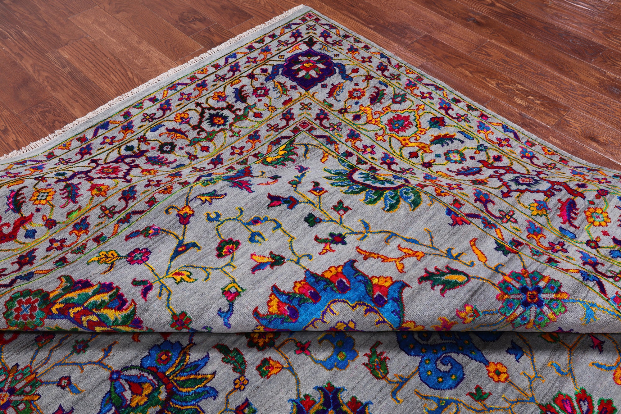 Grey Persian Tabriz Hand Knotted Wool & Silk Rug - 9' 0" X 12' 0"
