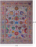 Grey Persian Tabriz Hand Knotted Wool & Silk Rug - 9' 0" X 12' 0"
