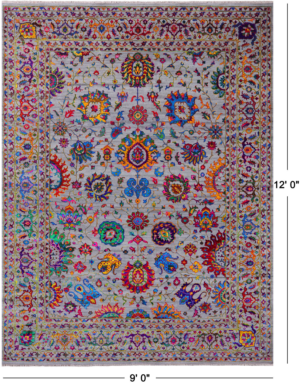 Grey Persian Tabriz Hand Knotted Wool & Silk Rug - 9' 0" X 12' 0"