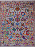 Grey Persian Tabriz Hand Knotted Wool & Silk Rug - 9' 0" X 12' 0"