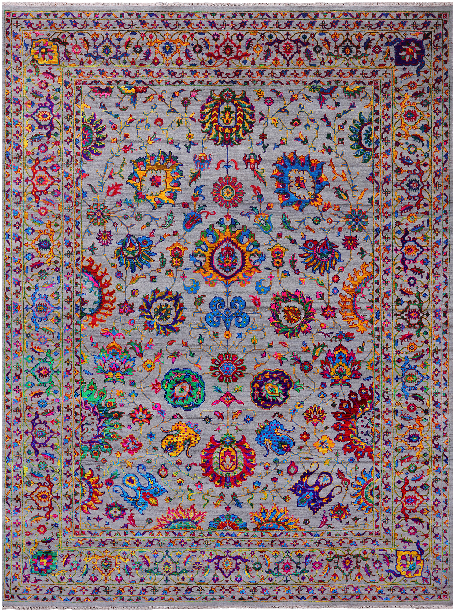 Grey Persian Tabriz Hand Knotted Wool & Silk Rug - 9' 0" X 12' 0"