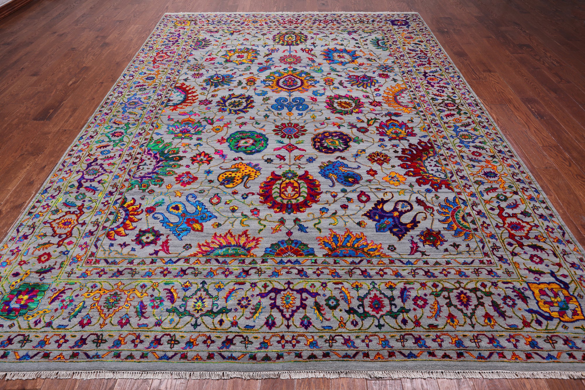Grey Persian Tabriz Hand Knotted Wool & Silk Rug - 9' 0" X 12' 0"