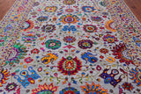 Grey Persian Tabriz Hand Knotted Wool & Silk Rug - 9' 0" X 12' 0"