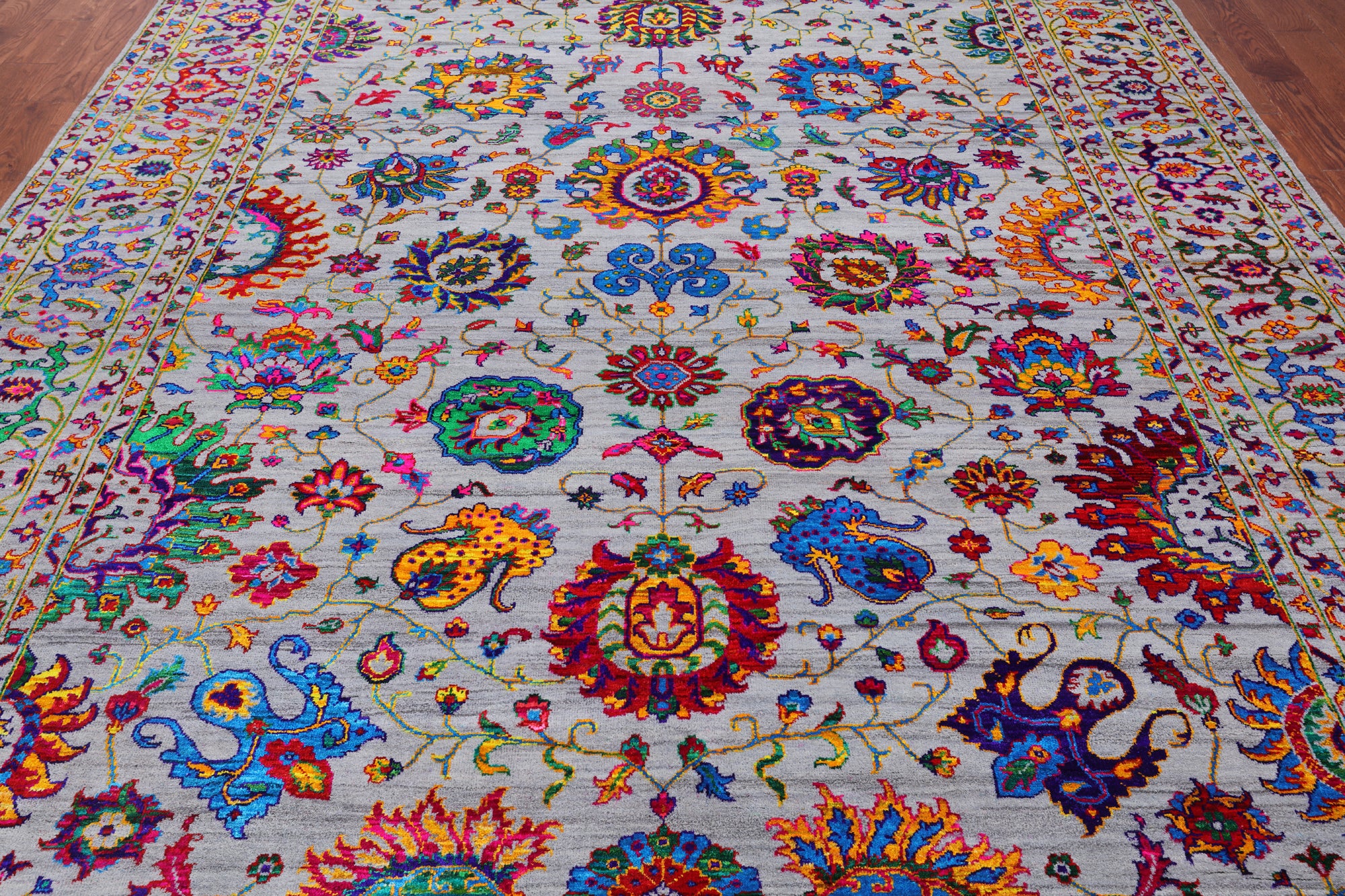 Grey Persian Tabriz Hand Knotted Wool & Silk Rug - 9' 0" X 12' 0"