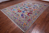 Grey Persian Tabriz Hand Knotted Wool & Silk Rug - 9' 0" X 12' 0"