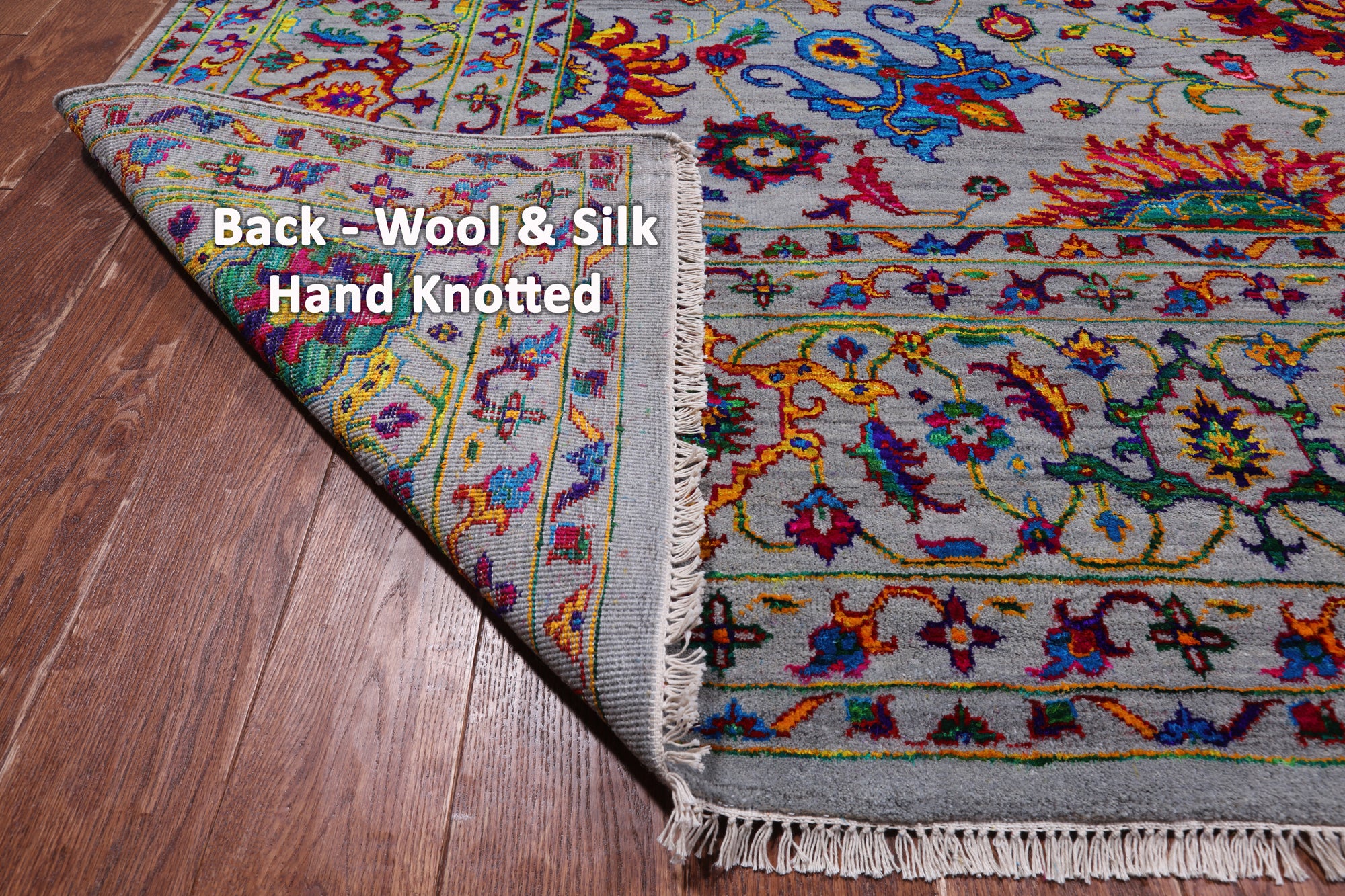 Grey Persian Tabriz Hand Knotted Wool & Silk Rug - 9' 0" X 12' 0"