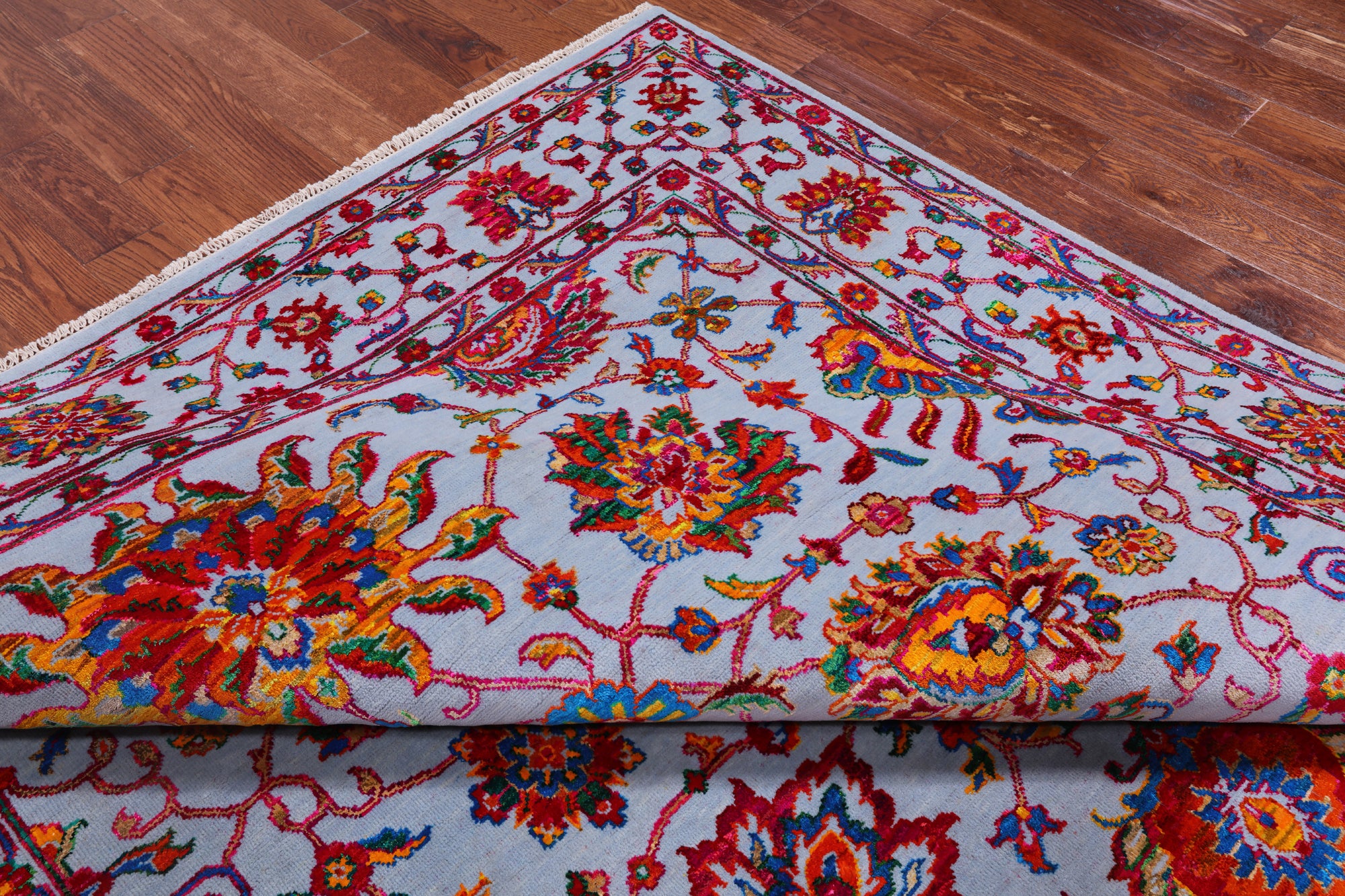 Grey Persian Tabriz Hand Knotted Wool & Silk Rug - 8' 0" X 10' 4"