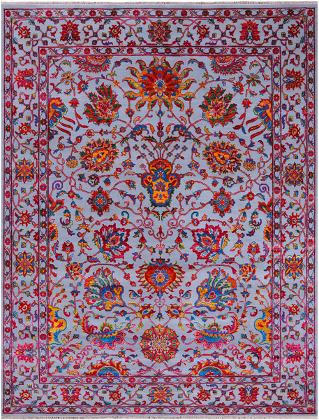 Grey Persian Tabriz Hand Knotted Wool & Silk Rug - 8' 0" X 10' 4"