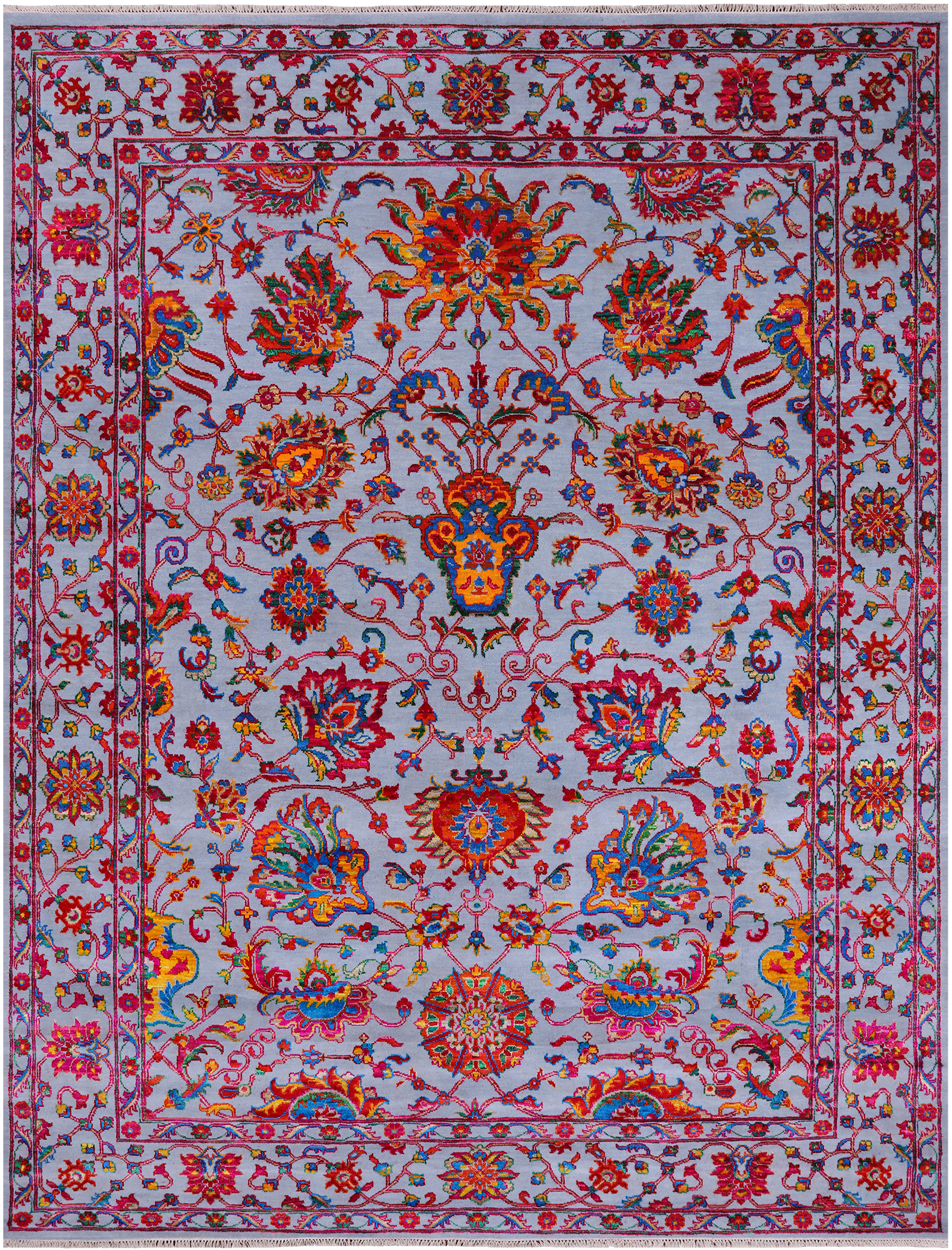 Grey Persian Tabriz Hand Knotted Wool & Silk Rug - 8' 0" X 10' 4"