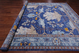 Blue Turkish Oushak Hand Knotted Wool Rug - 10' 4" X 13' 11"