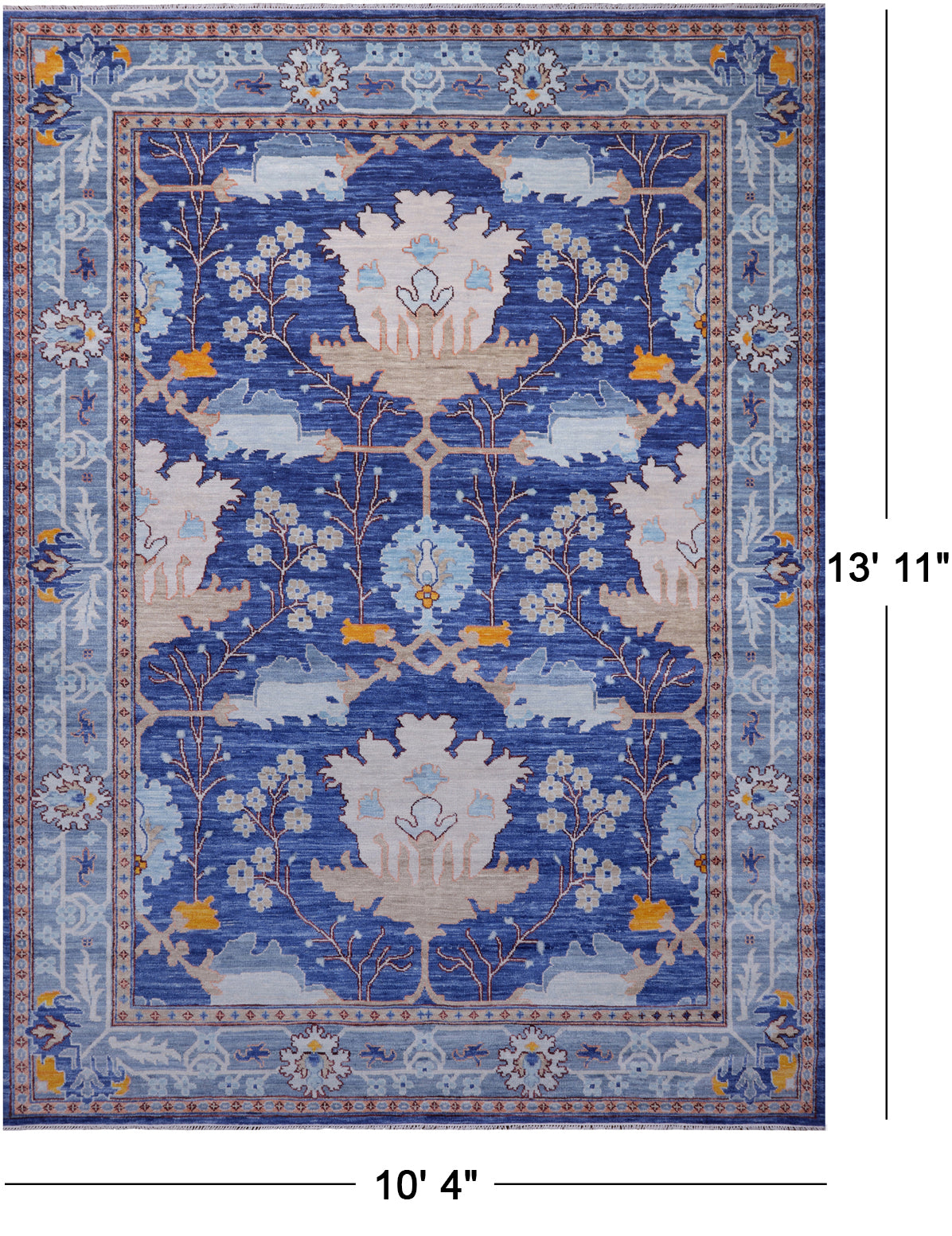 Blue Turkish Oushak Hand Knotted Wool Rug - 10' 4" X 13' 11"
